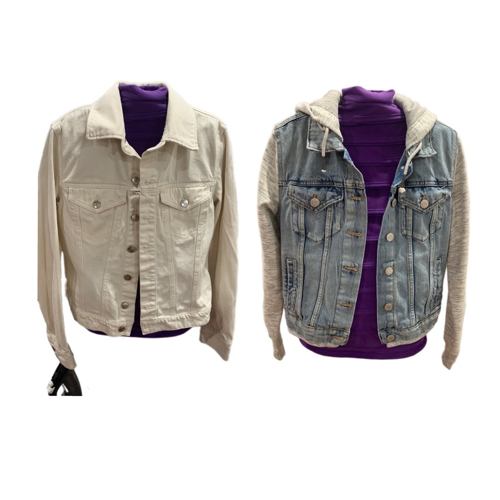 Two denim jackets . One is from H&M , the another one was from Ardene